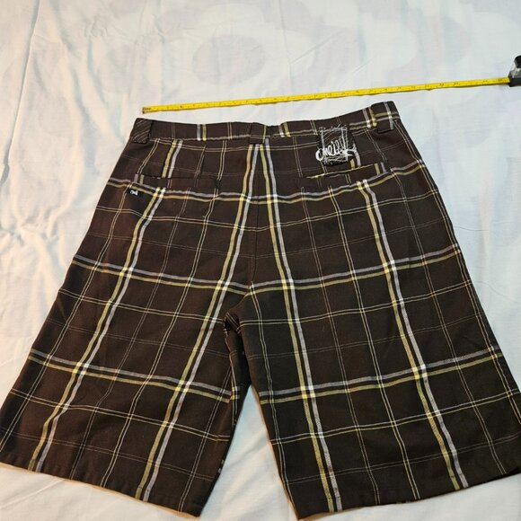 O’NEILL Shorts Mens Size 36 Brown Plaid Skate Surf Flat Front Pockets Zip Close - Picture 2 of 9